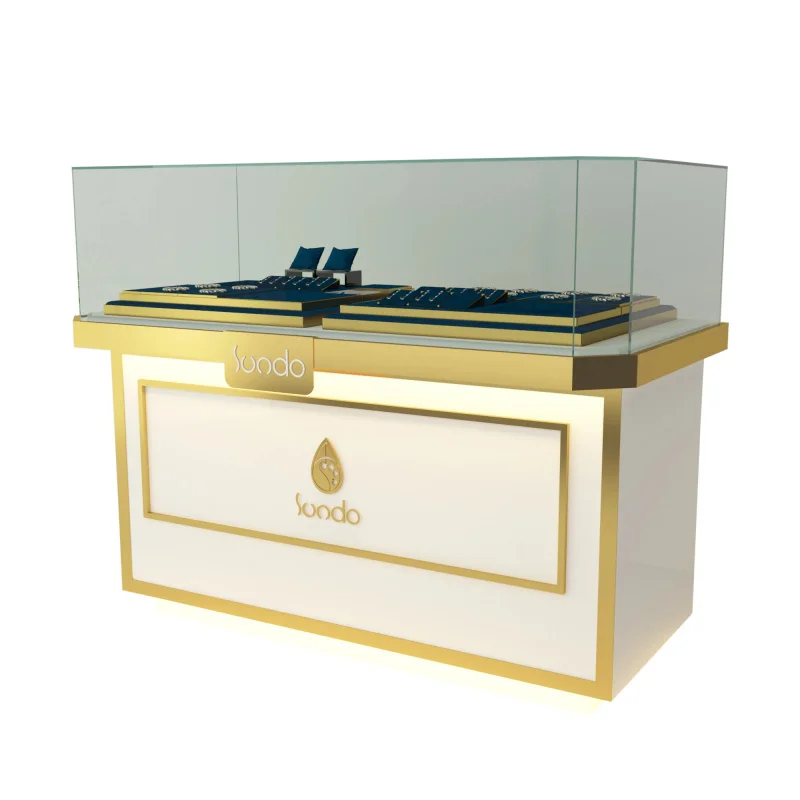custom.Luxury Jewelry Shop Mall Kiosk Window Display Cabinet Design Necklace Jade Glass Counter Jewelry Set Stand Display