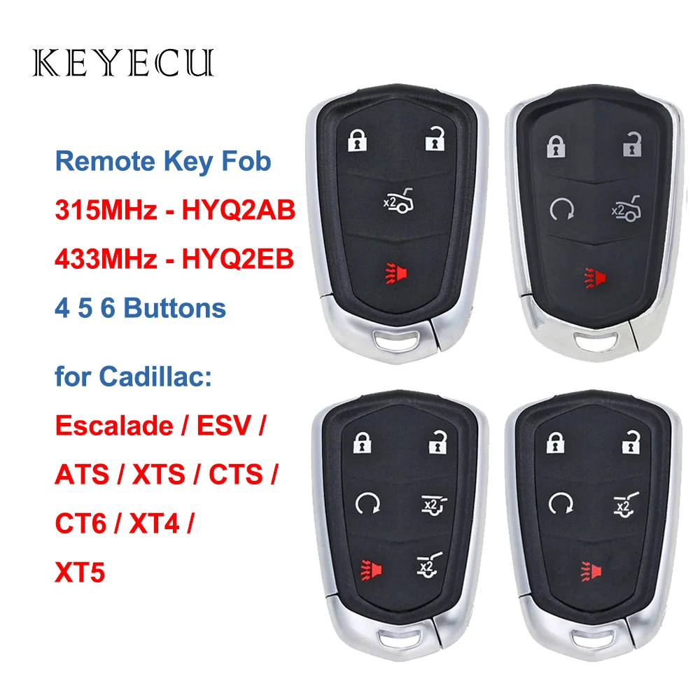 

Keyecu Smart Remote Car Key - HYQ2AB 315MHZ / HYQ2EB 433MHZ - ID46 Chip for Cadillac Escalade ESV ATS XTS CT6 CTS XT4 XT5