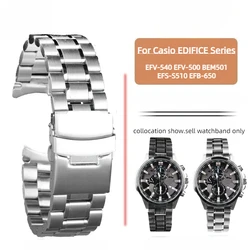 For Casio EDIFICE EFV-540 EFV-500 BEM501 EFS-S510 EFB-650 Curved End Stainless Steel Strap Men Solid Metal Watchband Watch Chain