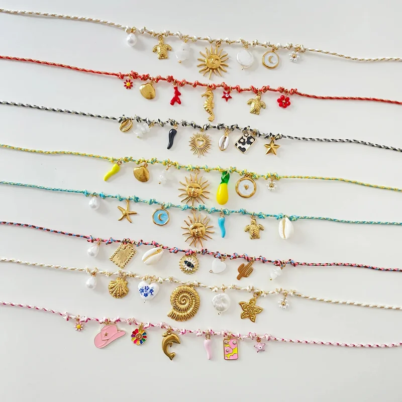 

Summer Sea Love Wind Starfish Pearl Love Pendant Colorful Dopamine Rope Necklace Gold Plated Color Preserved Jewelry Gift Women