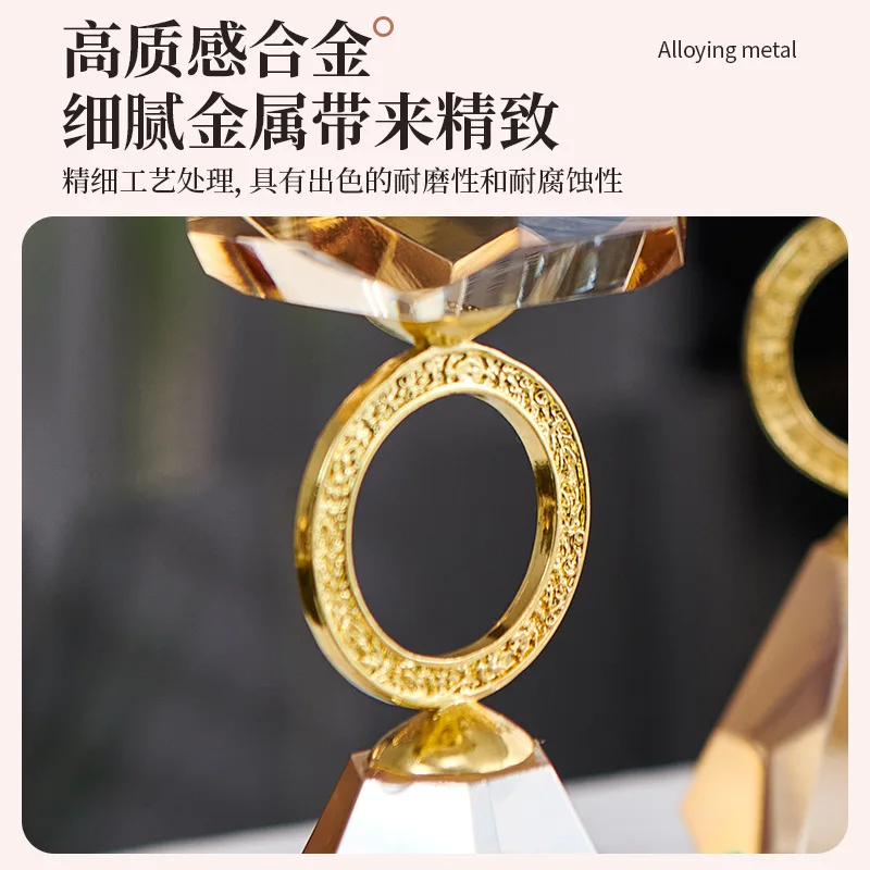 Crystal Candle Holder Simple Modern Champagne Color Decoration Home Metal Aromatherapy Candle Holder Creative Atmosphere Photo