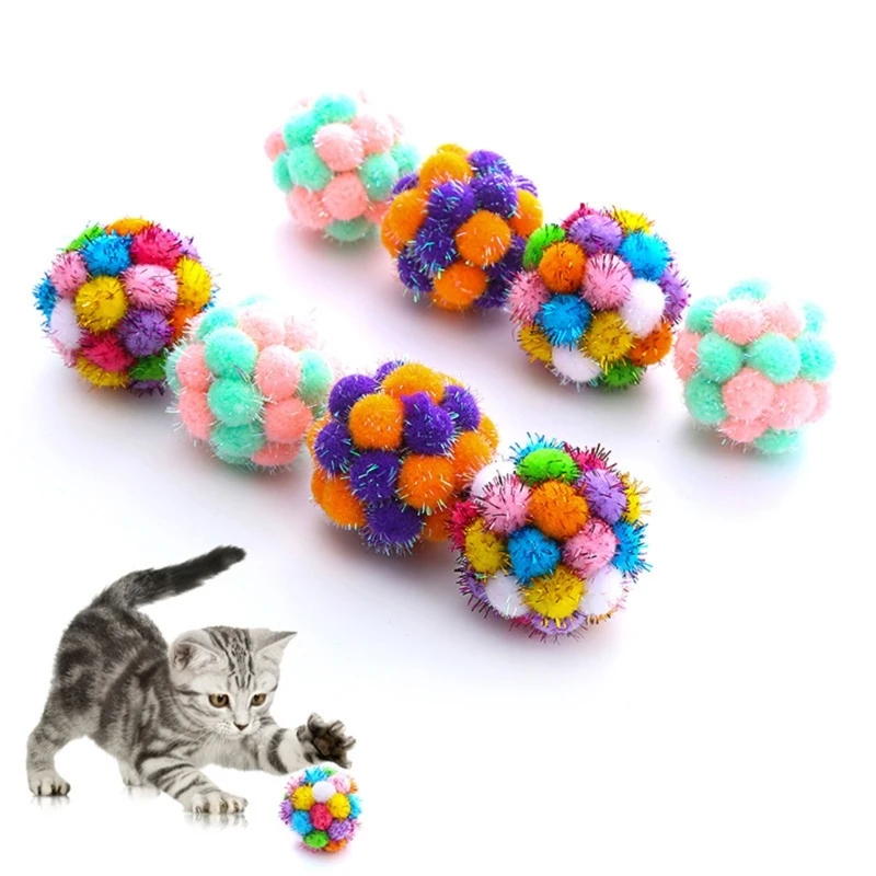 PomPoms with Bells- Cats Toy Cats Toy Balls Soft Colorful Pom Balls
