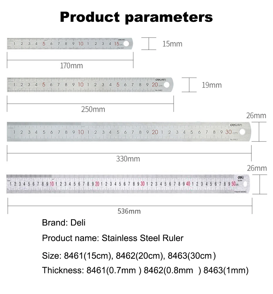 Deli Edelstahl-Metall-Lineal 15/20/30cm Gerade Lineale für Schulkinder Präzisionsmess- und Zeichenwerkzeug – Detail 4