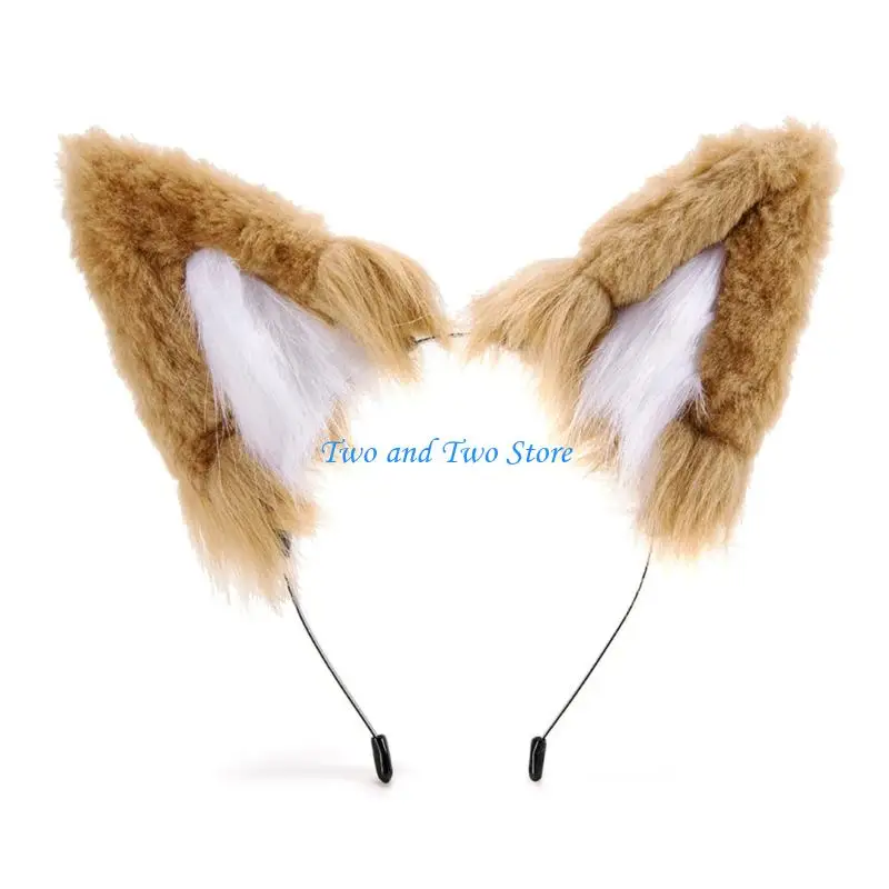 

HX6F Pink Wolf Ear Accessories Faux Hair Ears Hairband Furry Headbands for Halloween Party and Costume Event