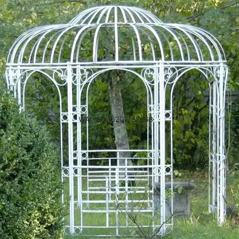 Wmwmnu for YouFine White Wrought Iron Garden Gazebo Outdoor Metal Pavilion Double Dome Roof Ornate Arched Wedding Party Event