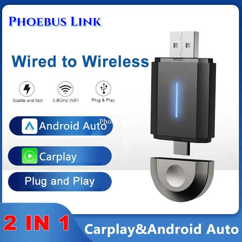 Portable Wireless Carplay Adapter with Universal Android Auto Compatibility and For Apple Carplay with Easy Setup Dongle