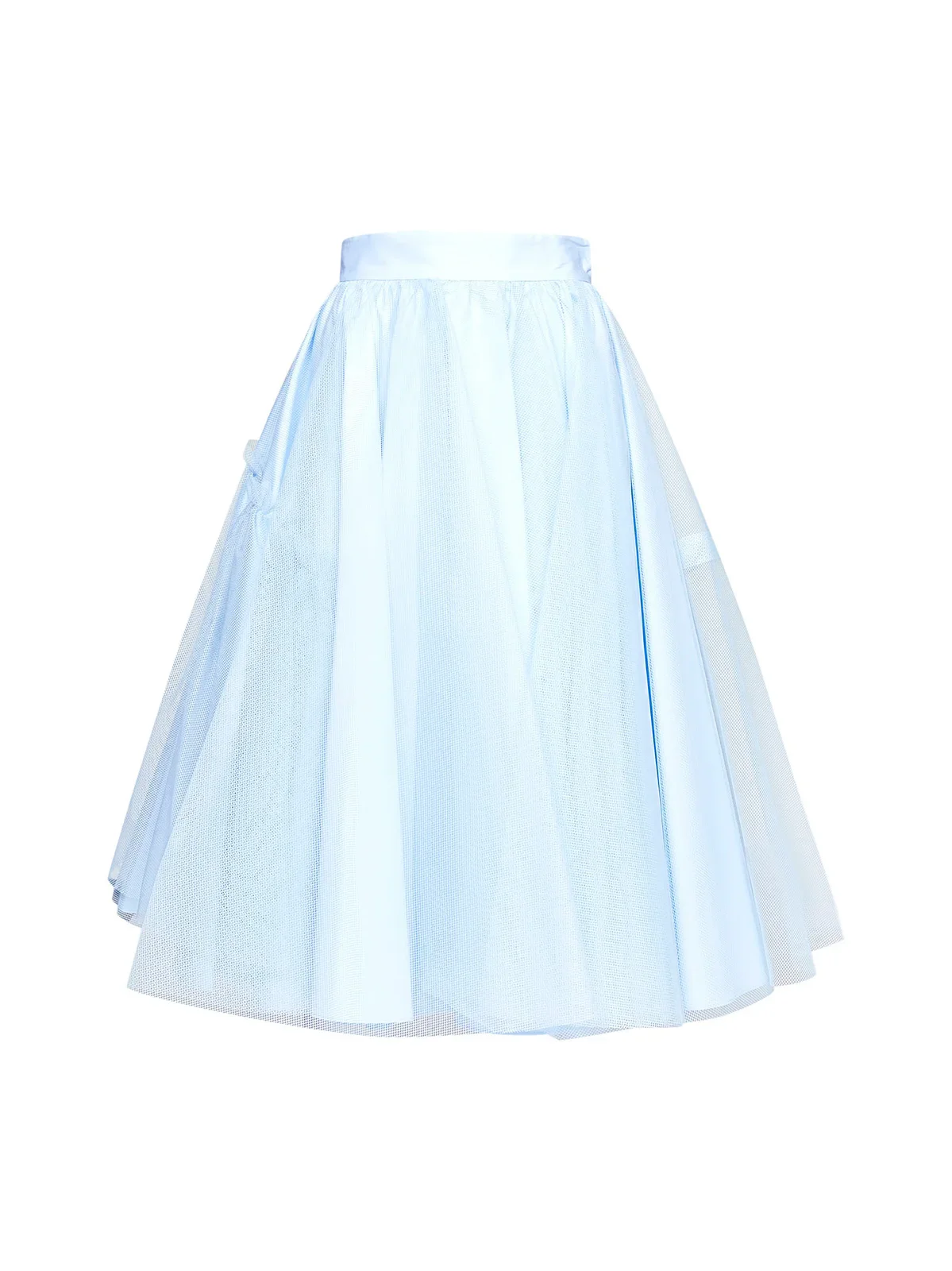 Simple Light Blue Soft Tulle Midi Women Skirts With Ruffles Trim Details Zipper A-line Knee Length Female Tulle Skirt