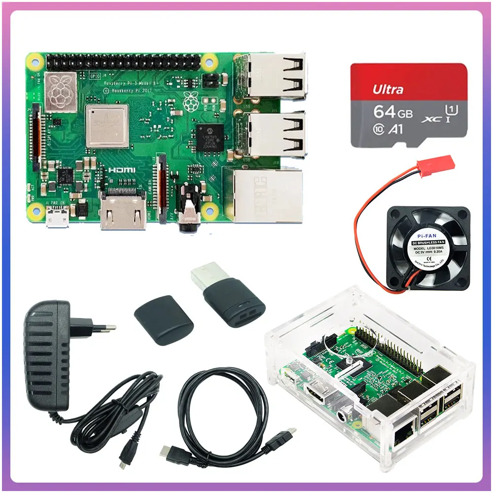 

Raspberry Pi 3 Model B+ Board 3B Plus + ABS Case + Power Supply Mini PC Pi 3B+ with WiFi&Bluetooth
