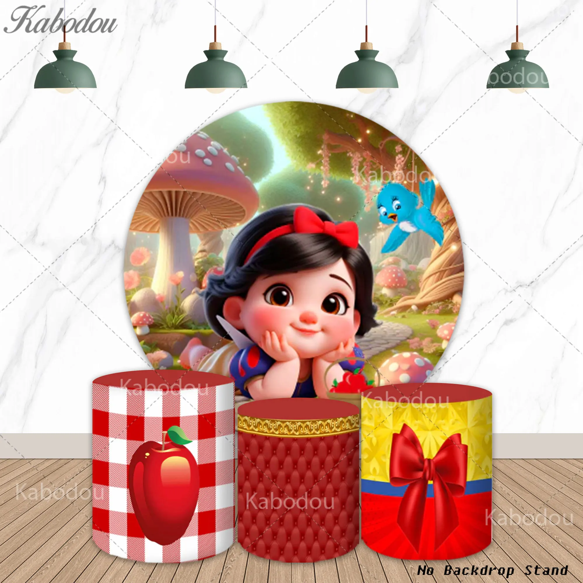 

Snow White Round Backdrop Cover Girls Kids 1st Birthday Paty Cute Decorations Baby Shower Cylinder Background Photography Props
