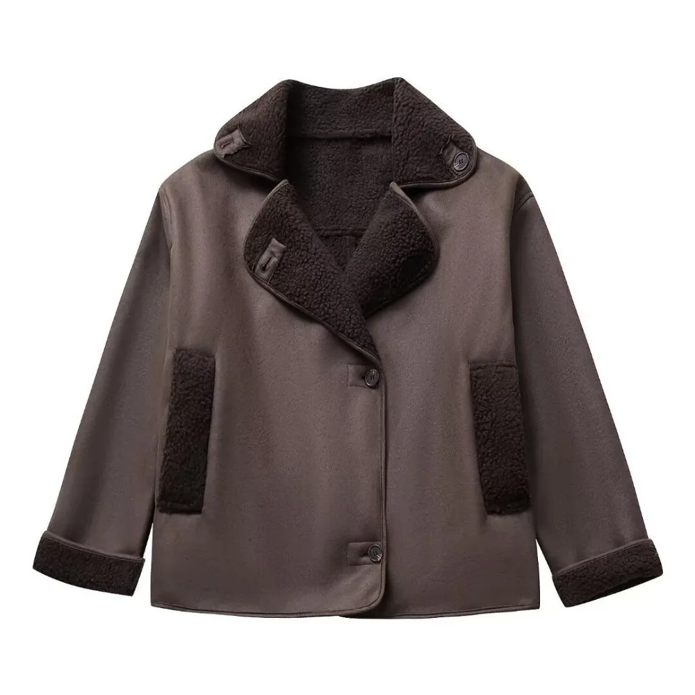 Giacca bomber invernale da donna Cappotto caldo in lana d'agnello Giacche vintage in ecopelle da donna Capispalla con bottoni con risvolto spesso Streetwear