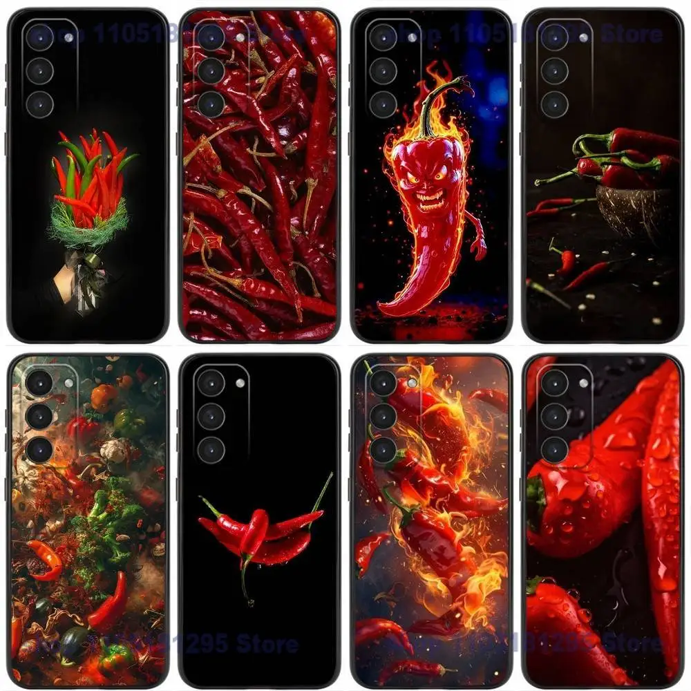 Spicy Red Chili Peppers Phone Case For Samsung Galaxy A32,21s,22,31,52,53,72,73,Note20,8,9,10 Soft Silicone Black Cover