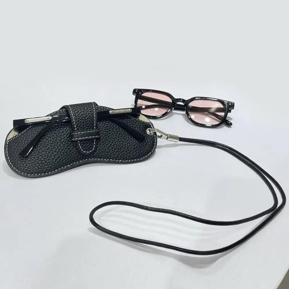 Portable Sunglasses Storage Bag Glasses Case Business Travel Hanging Neck Leather Glasses Holder Protective Sleeve With Lanyard