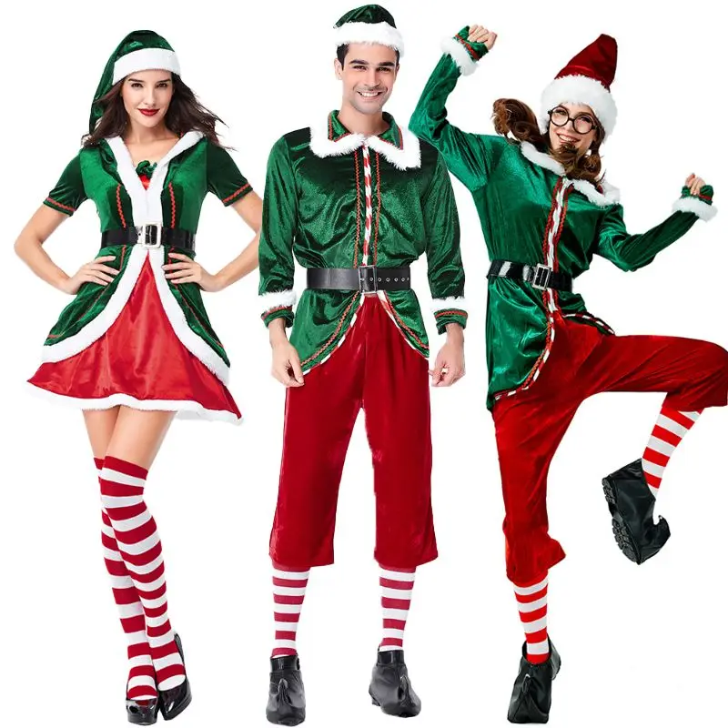 Świąteczne stroje rodzinne do cosplayu: Święty Mikołaj, elf, choinka, pudełko prezentowe, stroje sceniczne, pasujące ubrania dla dzieci i dorosłych.