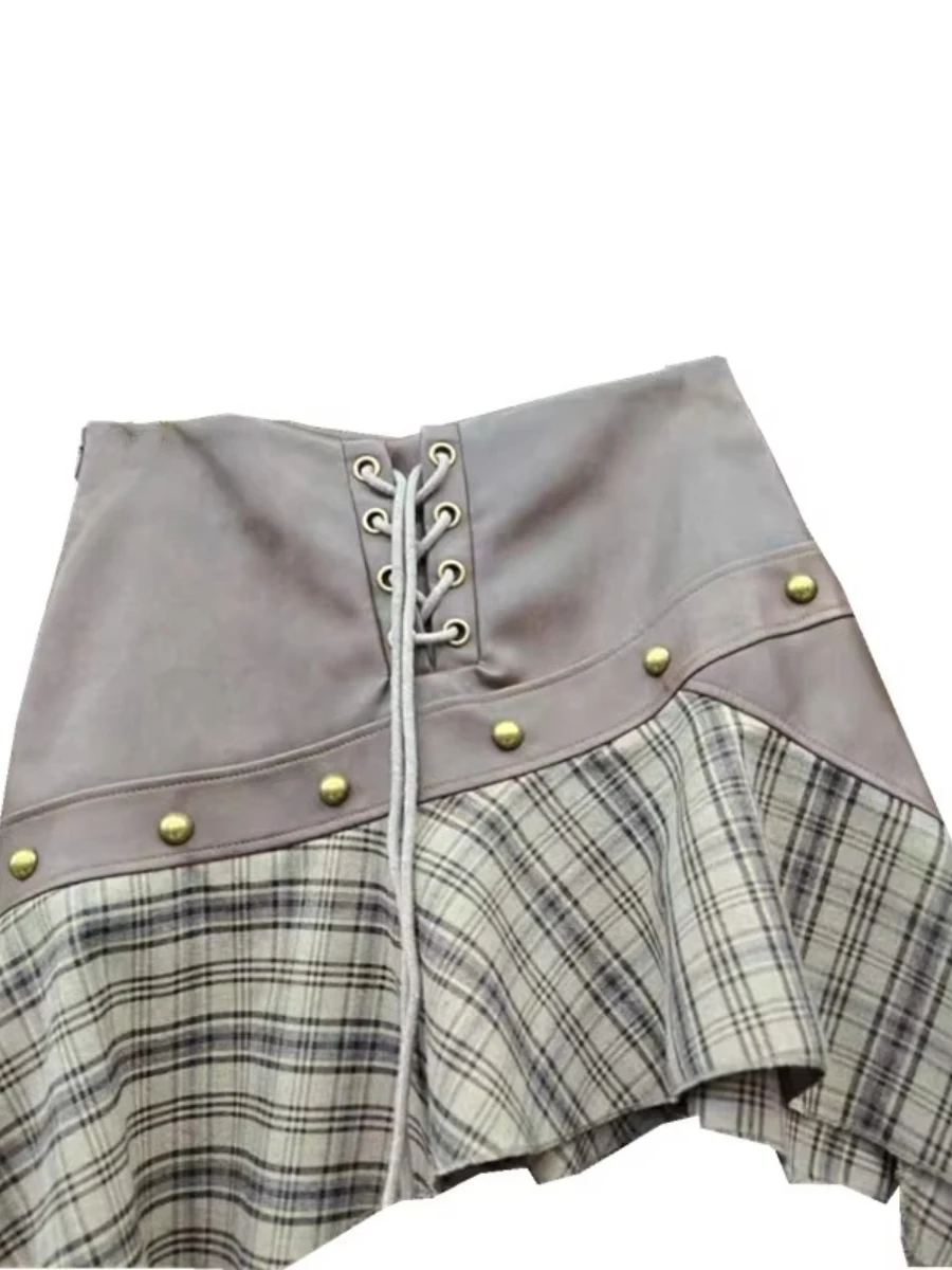 GALCAUR Hit Color Spliced Lace Up Basics Skirt Female High Waist Loose Irregular Waste Soil Style Women's Skirts Summer Style