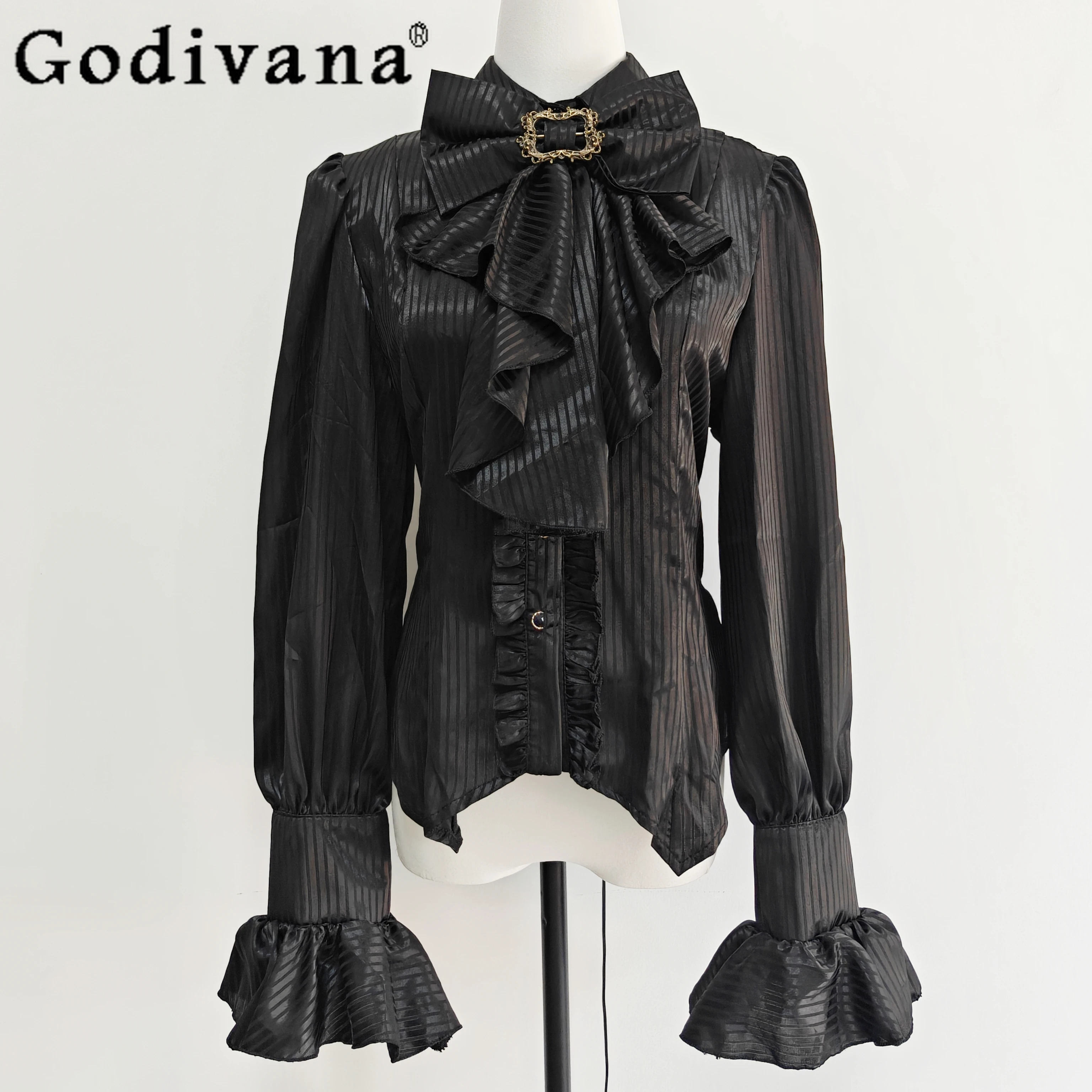 

Винтажная рубашка в придворном стиле, средневековая японская оригинальная рубашка в стиле Лолиты с длинным рукавом, готическая модная универсальная рубашка с бантом на талии для женщин