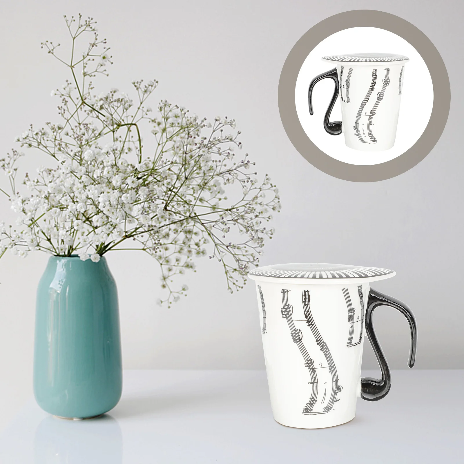 

Music Theme Ceramic Mug with Exquisite Workmanship - Decorative Coffee Cup for Office Home Bar Restaurant - Large Capacity