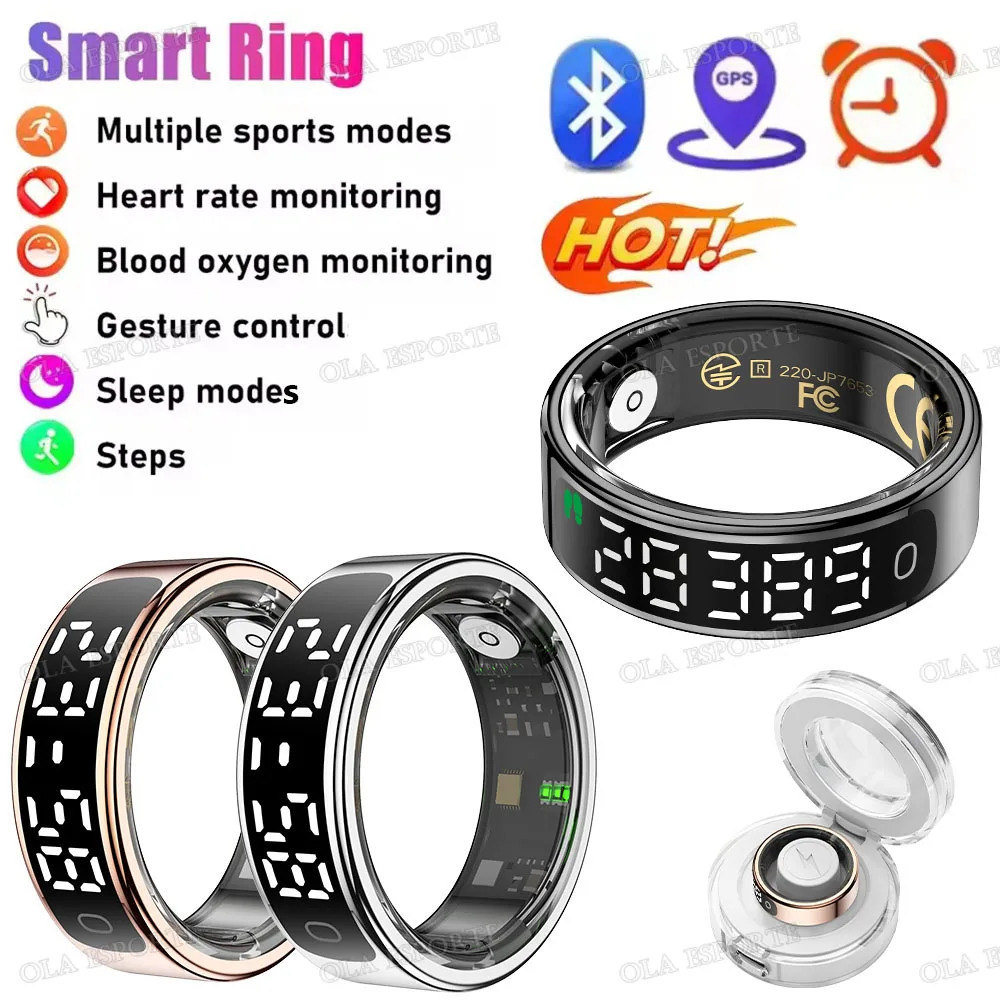 

2025 New Smart Ring Men Women LED Display Screen Heart Rate Blood Oxygen Monitoring 5ATM Waterproof Multi 100+Sports Modes Ring