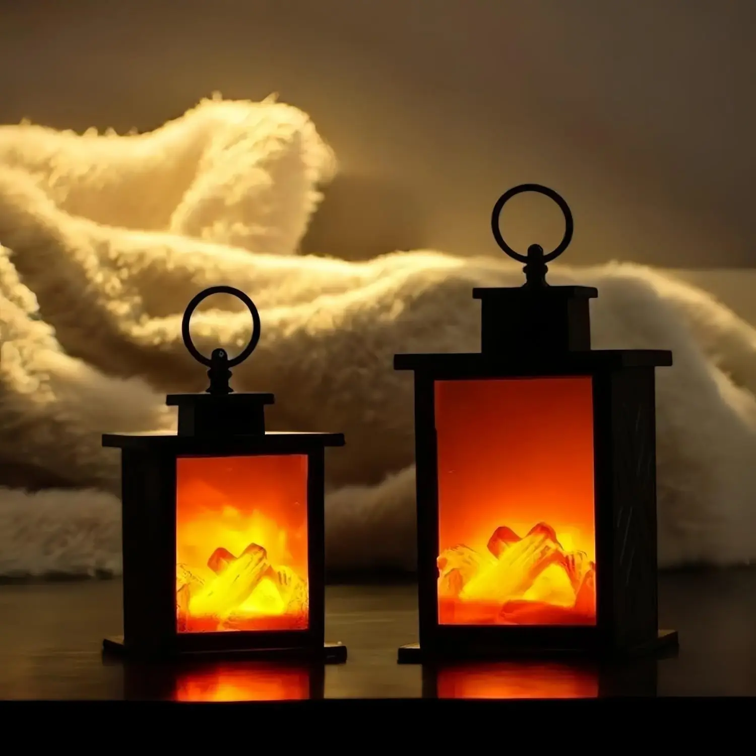 

Electric Fireplace Lantern with Realistic LED Flame Effect USB Power or Battery Operated Decorative Indoor and Outdoor Fireplace