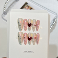 10pcs Electro Punk Gradient Heart False Nails Hand Painted Aurora Long Oval Press on Nails Fashion Nail Art