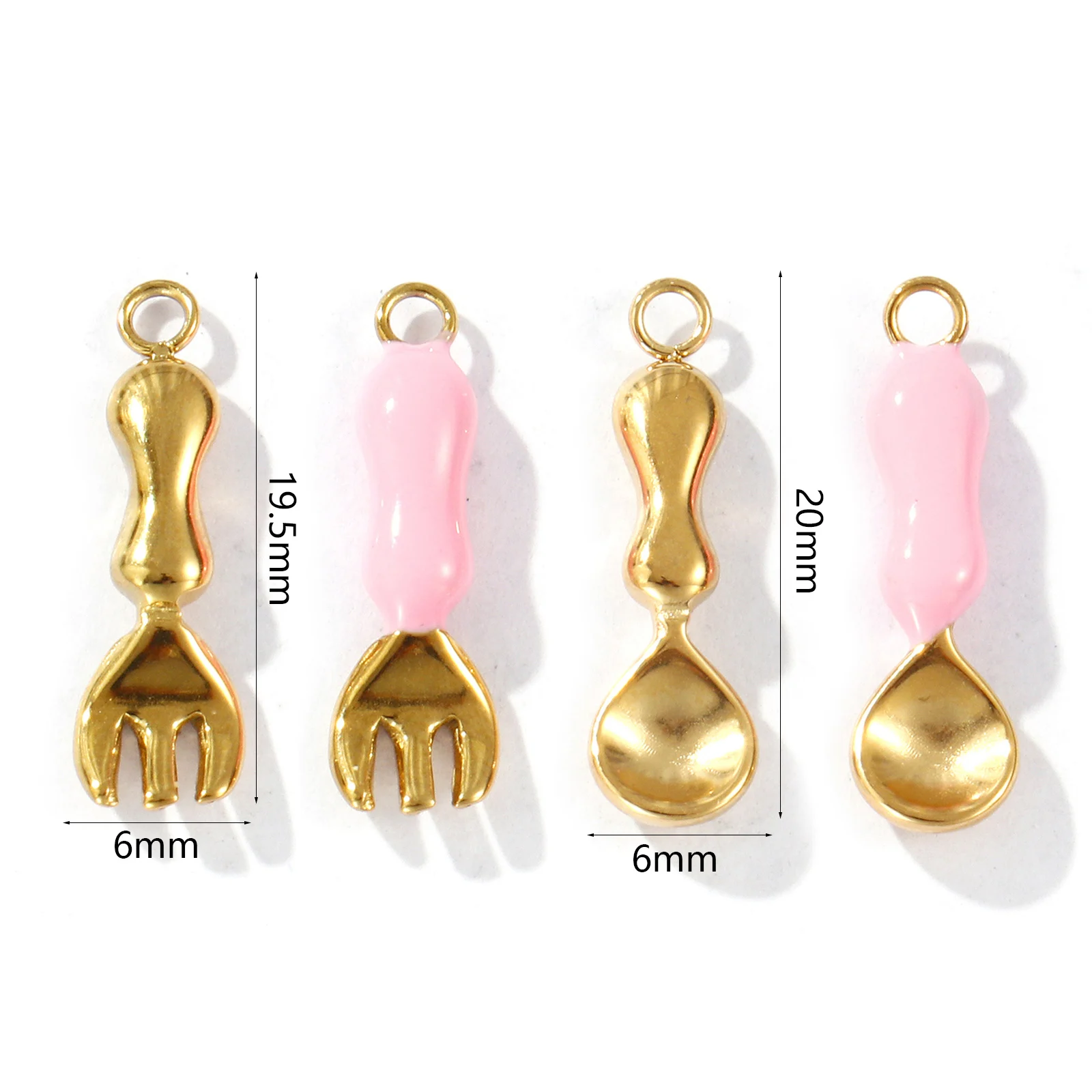 1 Piece Waterproof 304 Stainless Steel Charms 18K Gold Plated 3D Fork Spoon Tableware Pendants For DIY Necklace Jewelry Making
