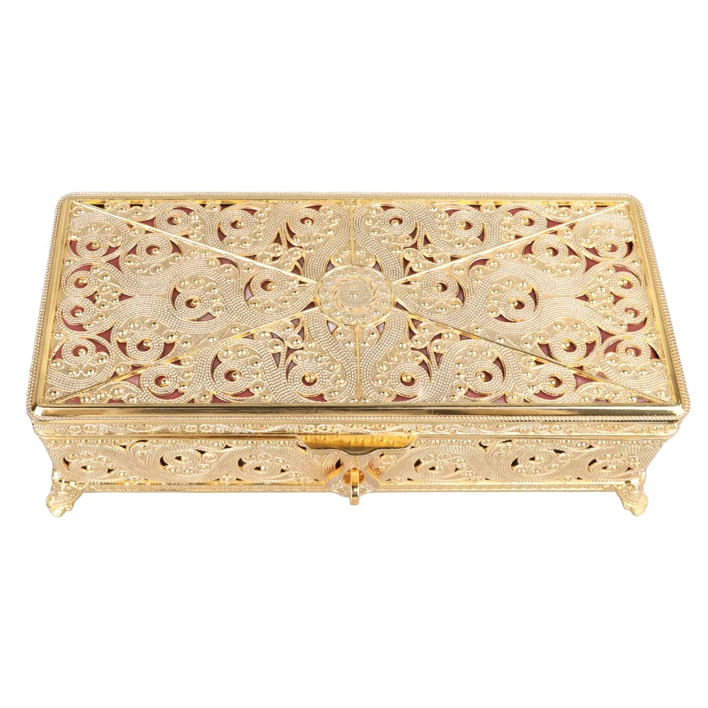 Soft Velvet Lining Metal Jewelry Box Silver Rectangle Treasure Chest Organizer Gold Vintage Trinket Box Earrings Rings Storage