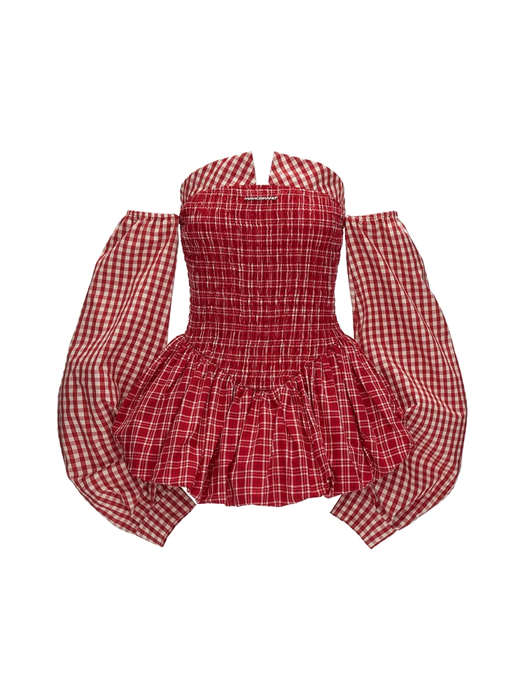 

Spicy Stripe Pattern Splice One oulder Long Sve irt Women's Waist Cinching Slimming Tube Top Autumn 2025 New Sle