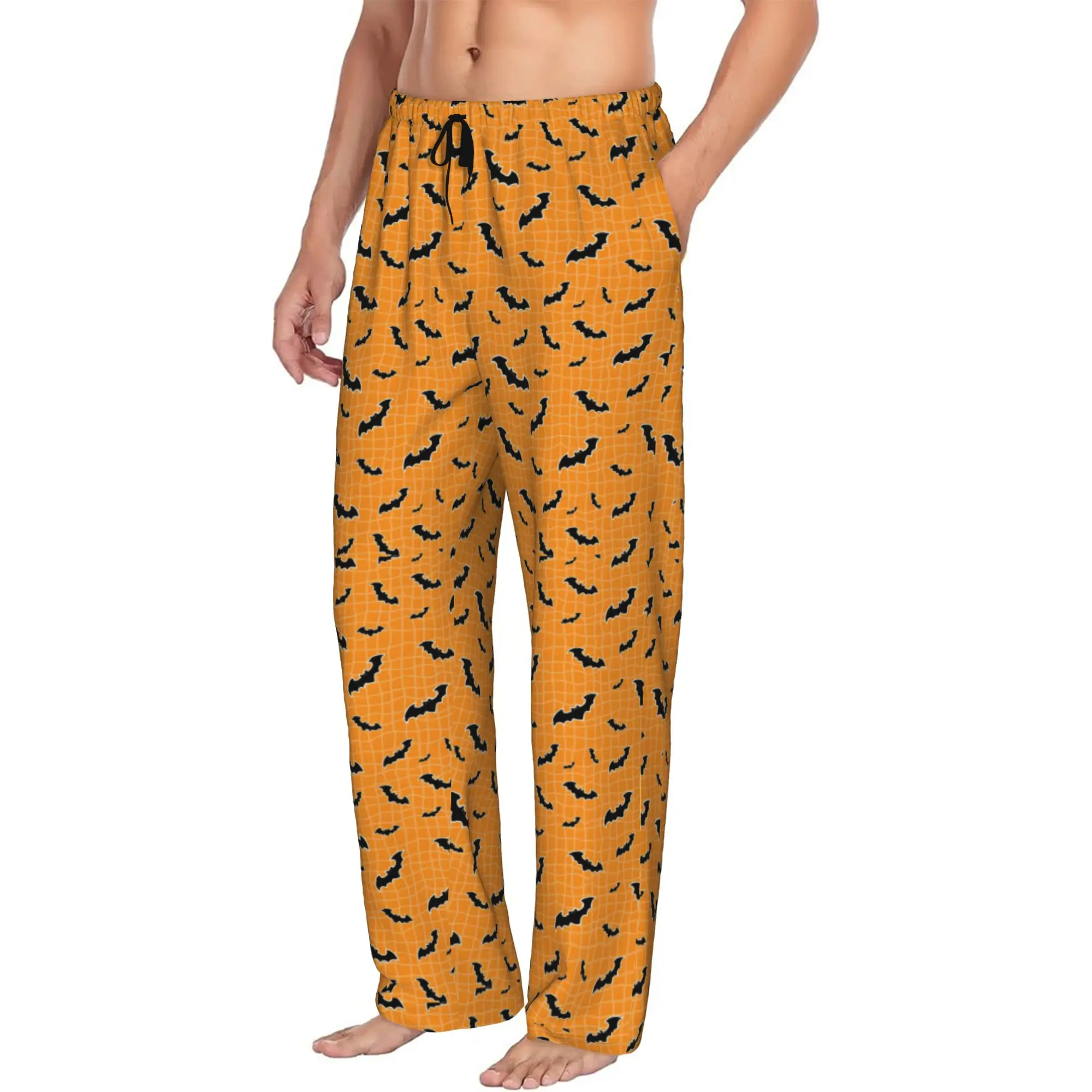 Custom Halloween Bats Pattern Pajama Pants for Men  Sleepwear Lounge Sleep Bottoms Stretch with Pockets