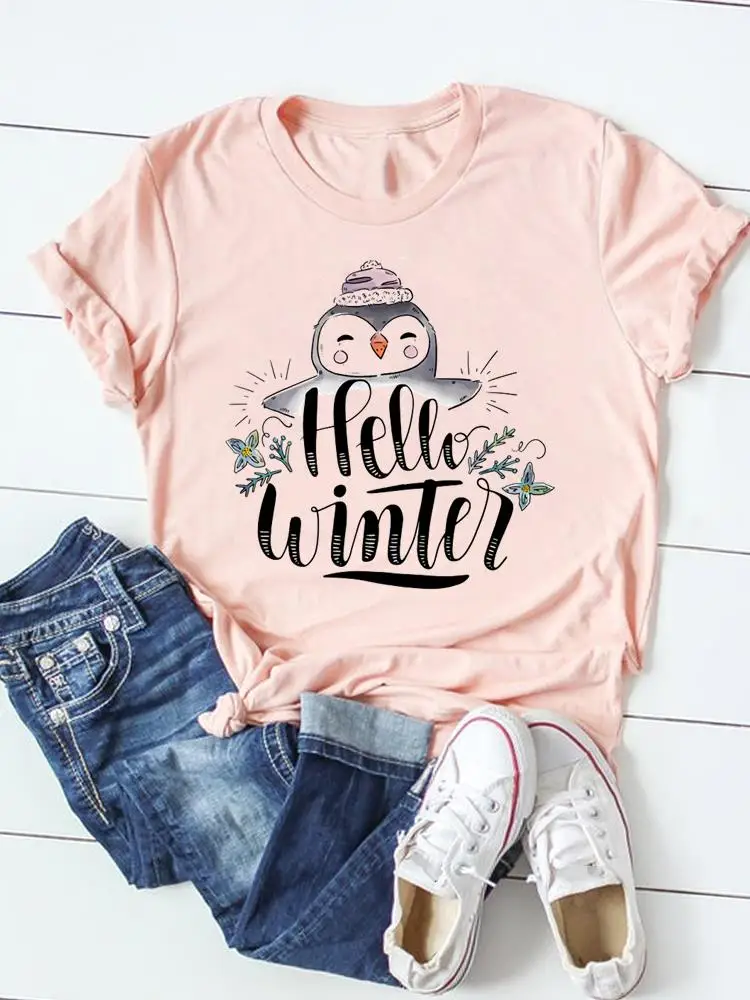 

Letter Trend Cute Holiday Print Top Women Female Christmas Fashion T Shirt Clothes Graphic T-shirt Ladies Clothing Tee