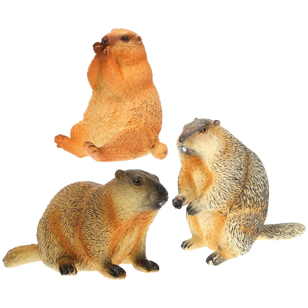 

3Pcs Groundhog Wildlife Simulation Figures Realistic Plastic Small Statue Desktop Decoration Cognitive Ornamental