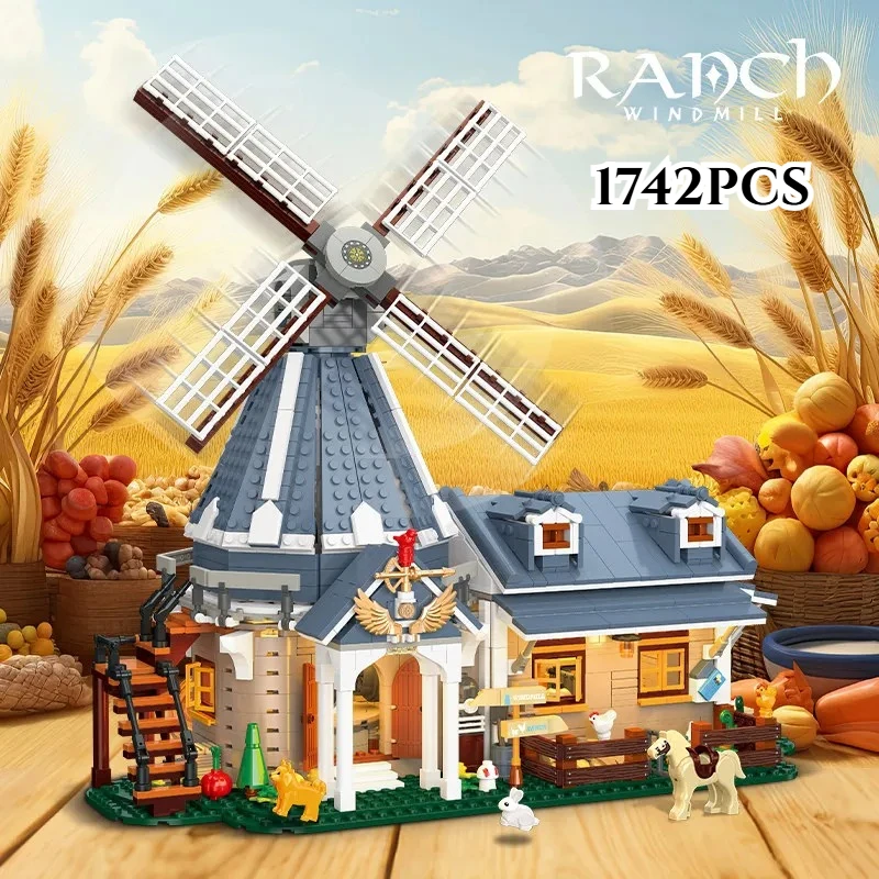 

1742PCS Creative Windmill Ranch Streetscape Model Building Blocks With LED Light Construction Bricks Toy Good Gift For Family