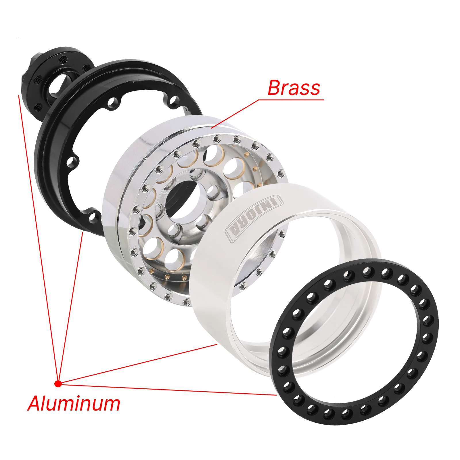 INJORA 153g Super Heavy Brass & Aluminum Deep Dish 1.9" Beadlock Wheel Rim for 1/10 RC Crawler SCX10 TRX4 VS4-10 Gen8 (W1957)
