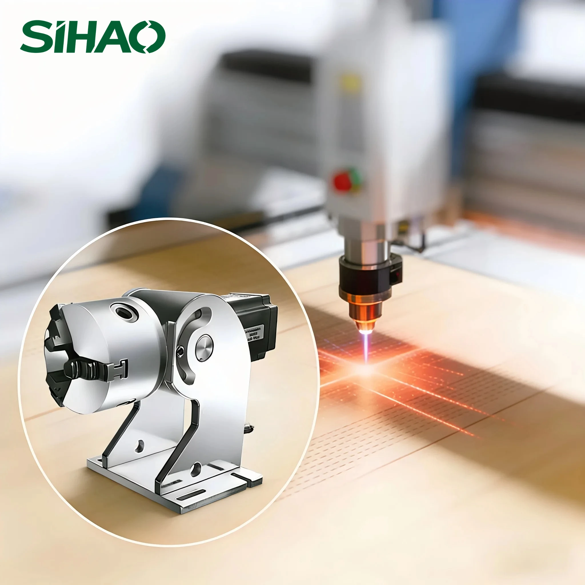SIHAO 360° Rotary Axis Attachment Max 80mm Clamping Diameter 4th Axis Accessory for Fiber Laser Marking Engraving Machine