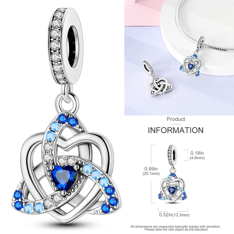 925 Sterling Silber keltische Knoten-Charm-Perlen, Dreifaltigkeits-Mond-Herz-Schmetterling-Anhänger für DIY-Armbänder, Halsketten, Geschenk für Frauen – Detail 6