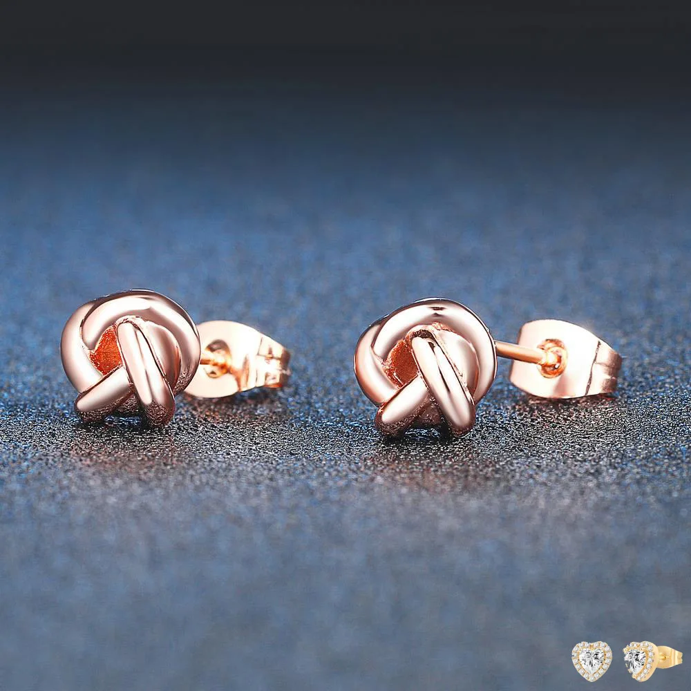 Cute Love Twist Stud Earrings Rose Gold Color Silver Color Fashion Jewelry For Women Gift Knot Post Earring HotSale E103
