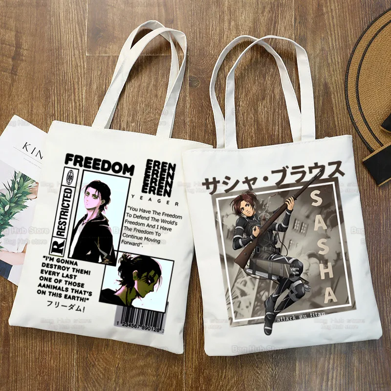 Attack on Titan Shopping Bag Women Handbag Shoulder Bag Ladies Shopper Canvas Bag Commute Large Capacity School Tote Bag