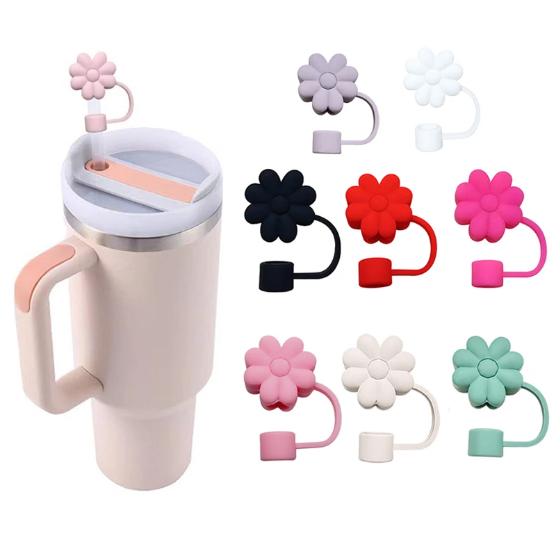 

Cute Flower 10mm Straw Cover For Stanley Cup With Handle Reusable 30&40Oz Tumbler Food Grade Soft Silicone Straw Cap Accessories