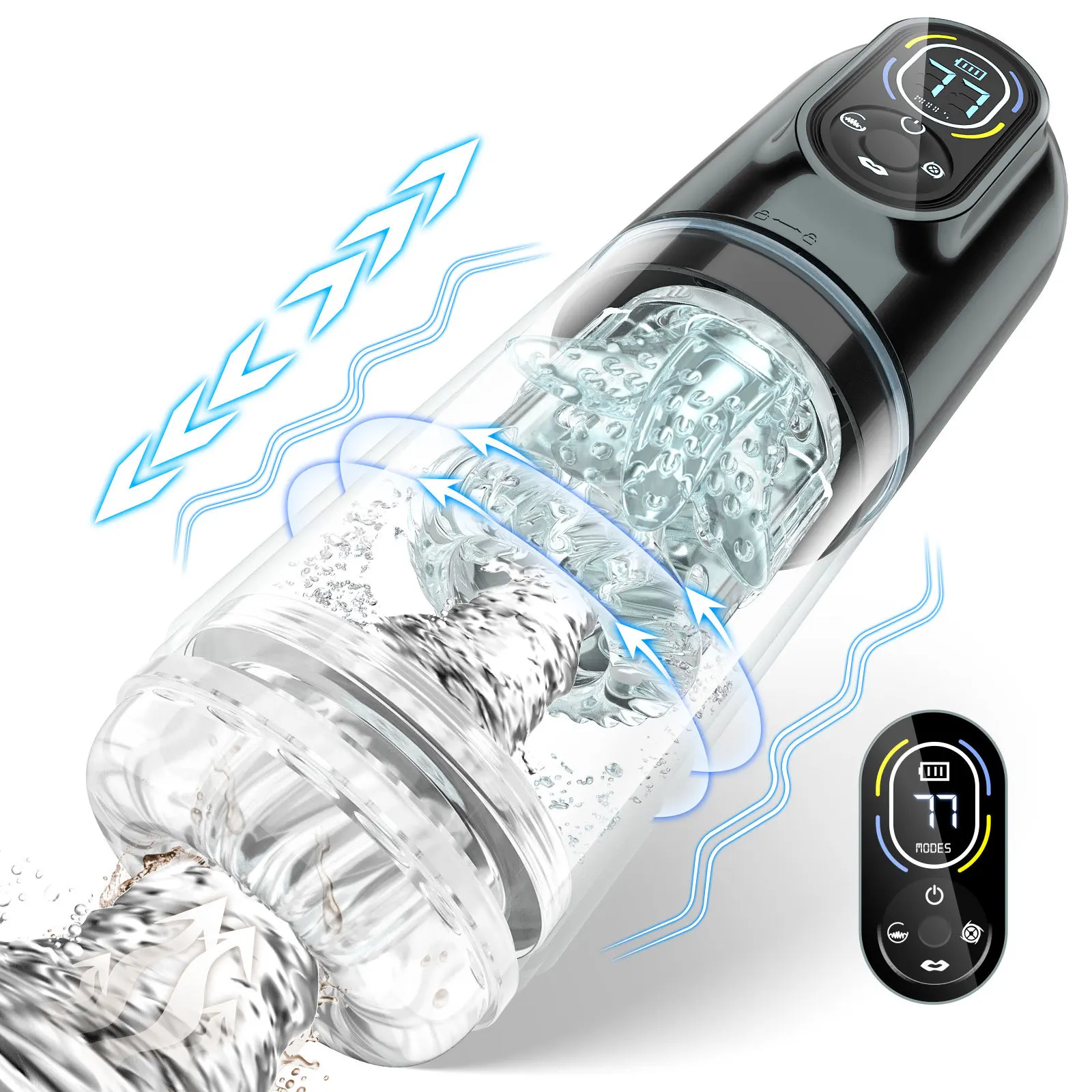 New LCD Automatic Male Mastubator Penis Pump With 7 Vibrating Rotating Thrusting & Licking Modes Pocket Pussy Sex Toys for Men