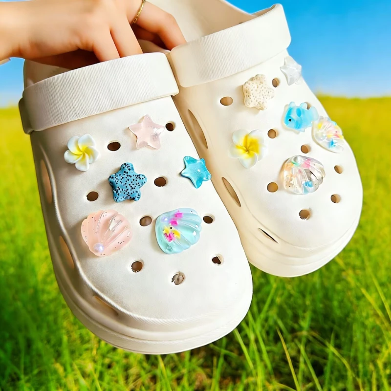 12PCS Summer Shoe Charms DIY Starfish Shell Small Fish Handicrafts Buckle Decorations for Hole Shoes Accessories