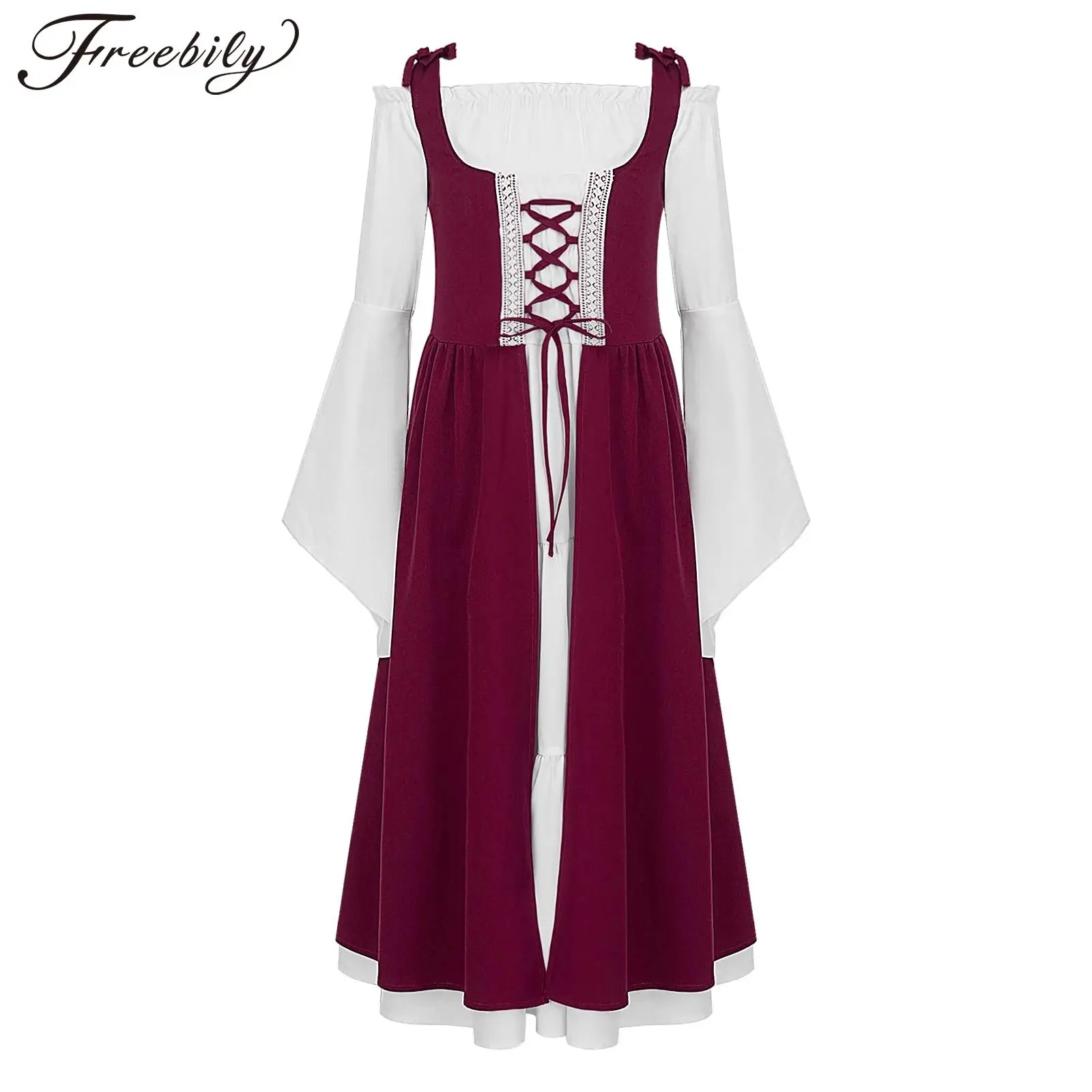 Vestido Medieval renacentista para niñas, Túnica gótica Vintage de manga larga acampanada, disfraz de fiesta de Cosplay de Halloween, vestido elegante