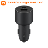 100% Original Xiaomi 100W Car Charger Dual USB Quick Charge Mi Car Charger USB-A USB-C Dual Output LED Light With 5A Cable