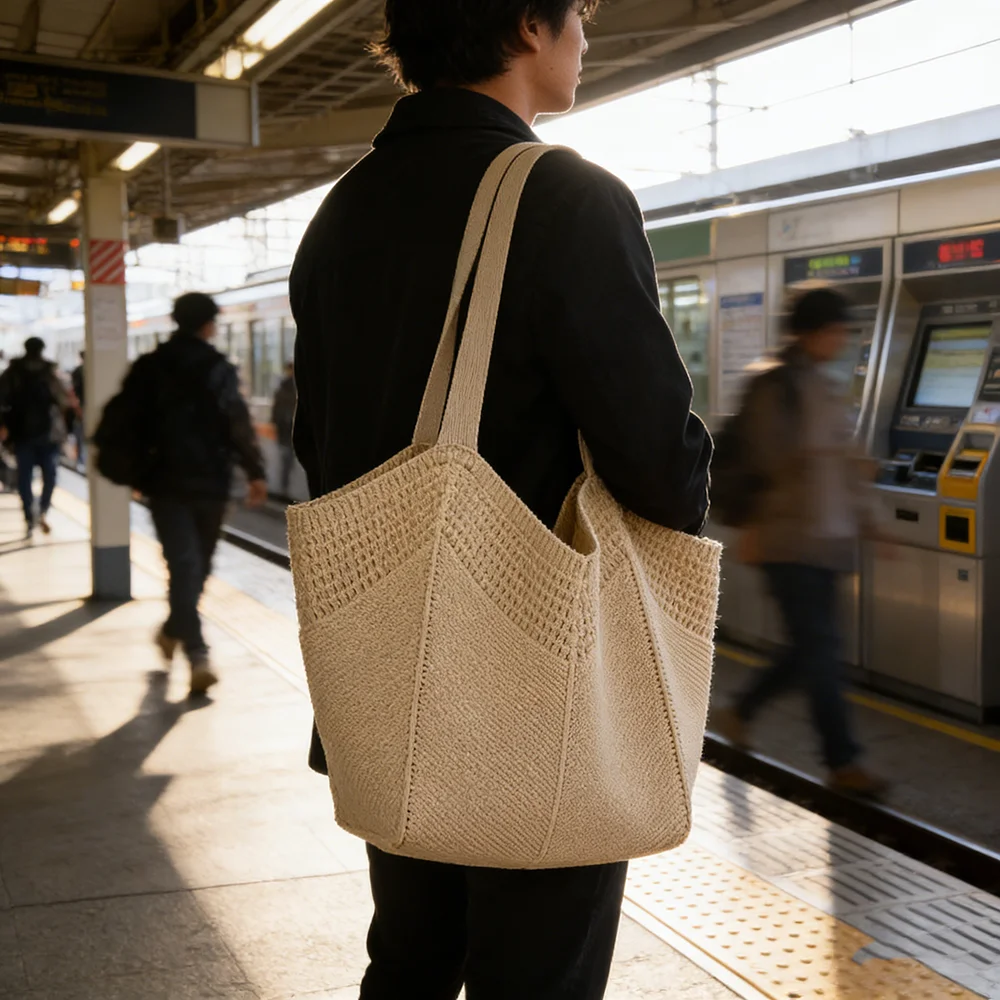 

Casual High Capacity Crochet Bag for Women Summer Vacation Beach Tote Bag Aesthetic Hippie Knit Bag Sweet Style Shoulder Bag