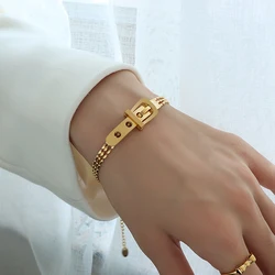Fashion Ladies Stainless Steel Bracelet Korean Trend Belt Buckle Design Three-Layer Bead Box Chain Bracelet For Women