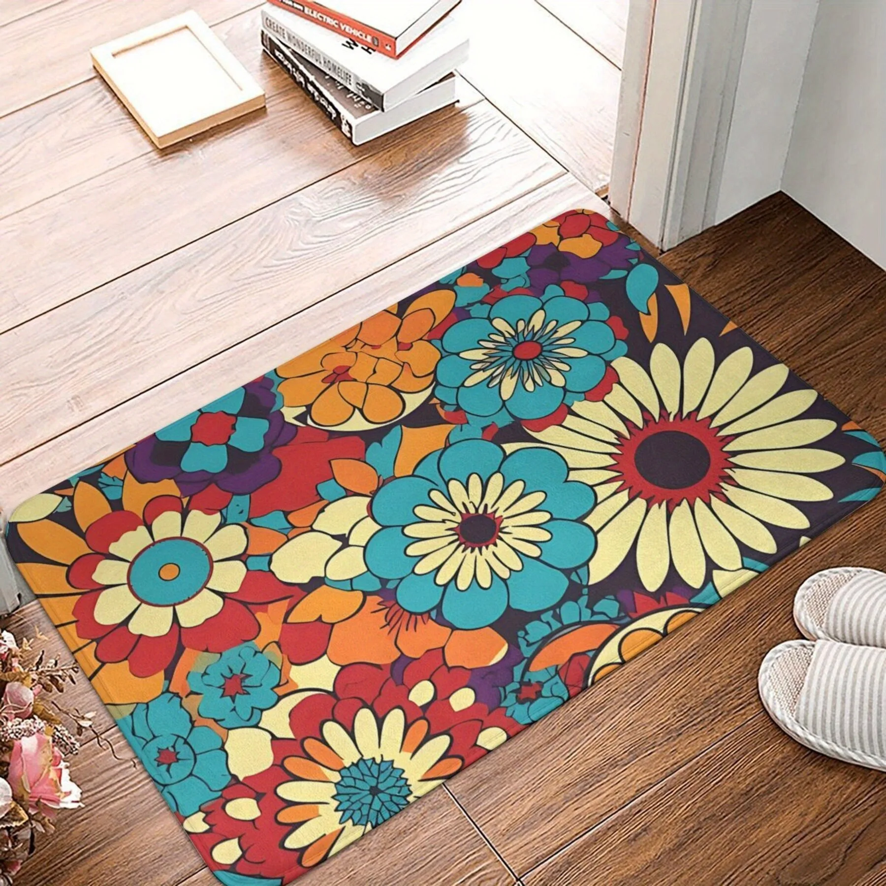 

1PC Flower Pattern Kitchen Rugs Non-Slip Door Mats Pop design Bathroom Rug Bath Mat Carpet for Home Sink Laundry Decor