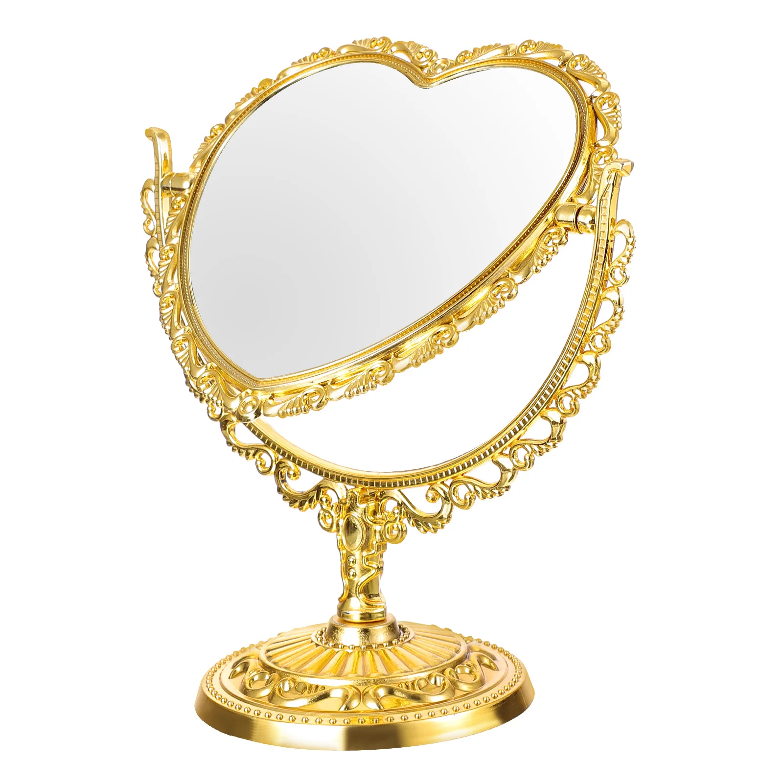 

Heart Shaped Table Top Mirror Vanity Double Side Hand Held Desk Decorate Dorm Makeup Retro