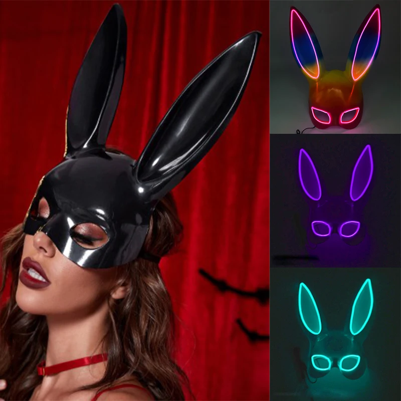 LED Sexy Rabbit Ears Mask Holiday Party Night Clubs Masquerade Cosplay Erotic Rabbit Supplies Luminescent New Year Rabbit Masks