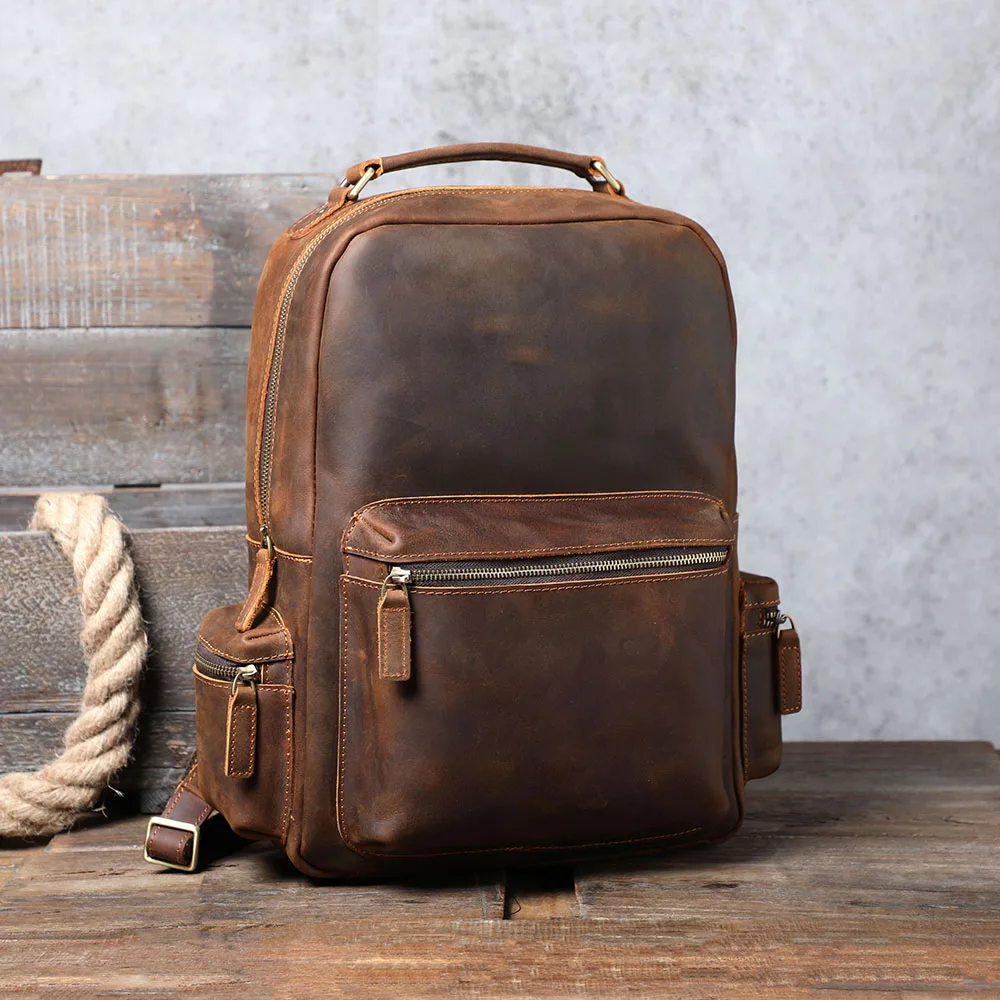S.WORKER Vintage Echtleder-Rucksack für Herren, Große Laptop-Schultertasche aus Rindsleder, Klassische Vintage Crazy Horse Schultasche für Reisen – Detail 8