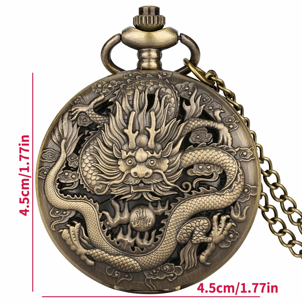 Montre de poche à quartz creuse Dragon antique, collier analogique unisexe, pendentif pull, cadeau pour la fête des pères