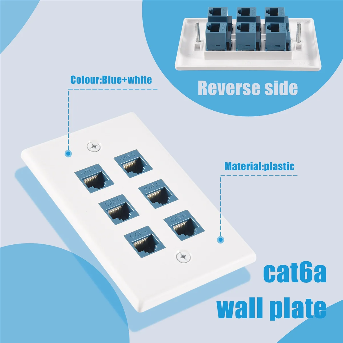 Cat 6 Ethernet Wall Plate 6 Port,Ethernet Wall Plate Female-Female Removable Compatible with Cat7/6/6E/5/5E