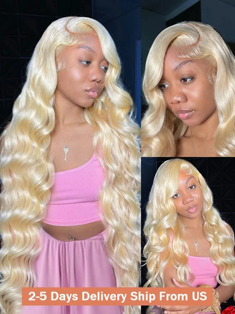 Blonde 613 HD Lace Wig 13x6 Human Hair 13X4 Frontal Blonde Colored Body Waves Glue-Free Waves 150 Density 24 Inch Wig