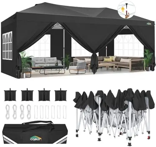 

Canopy 10x20 Pop Up Canopy Tent with 6 Sidewalls, One Push Party Tents for Parties Outdoor Wedding Waterproof Gazebo